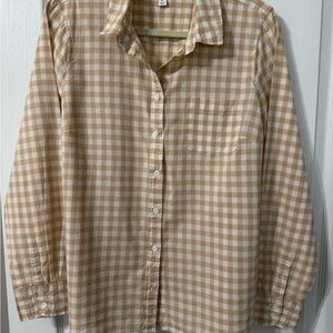 J. Crew Tan and White Checkered Button Down Shirt